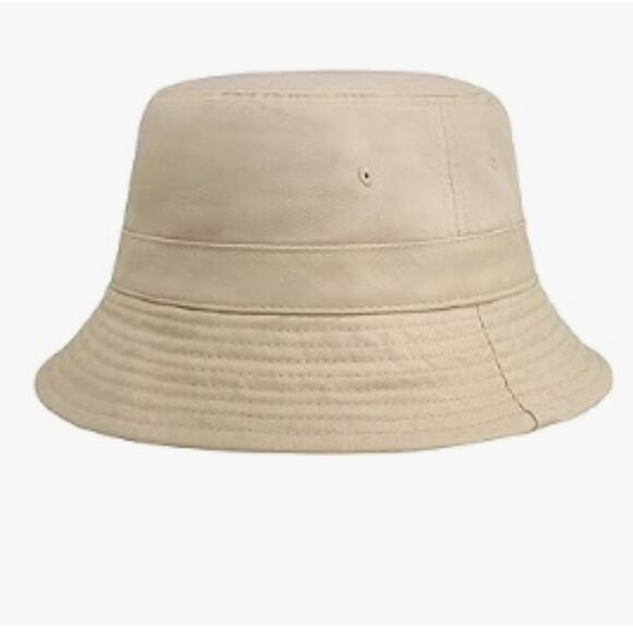 Women Men Cream Round Bucket Hat Cotton Sun Beach Fishing Travel Brimmed Shade - Picture 13 of 15